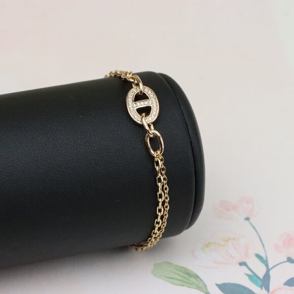 "Sparkling Oval Charm Rose Gold Bracelet with Adjustable Chain, XPBL0829 - Picture 11 of 13